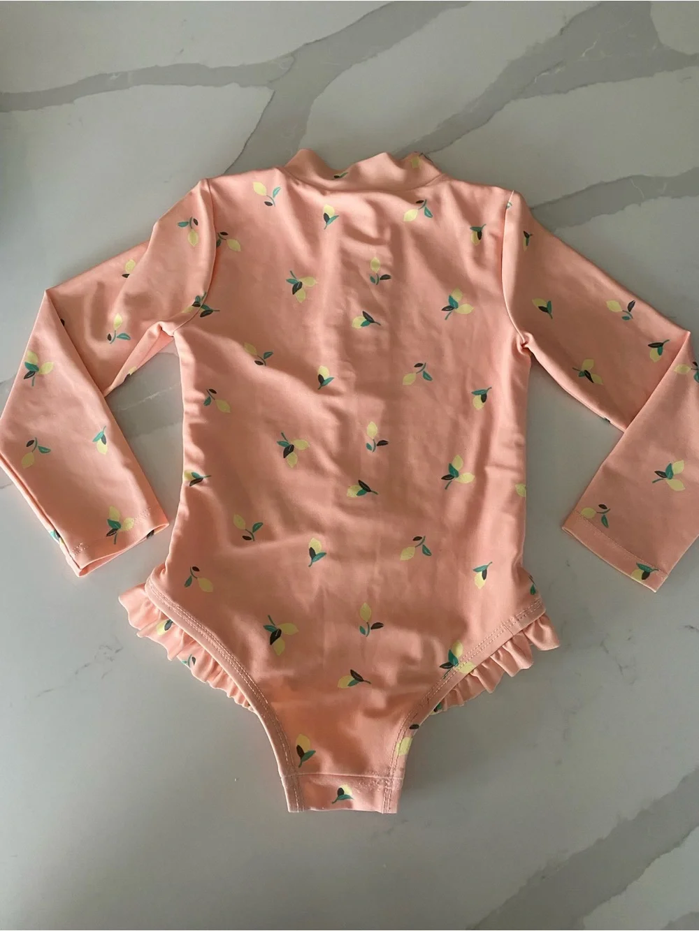 Gap Girls Pink lemon Long Sleeve Zip Ruffle One-Piece Swimsuit 3 Years